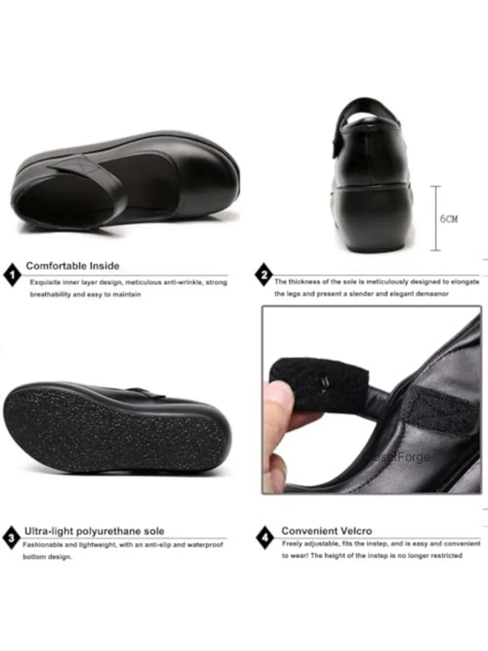 Women's Faux Leather Platform Mary Jane Pump Wide Width Non-Slip Work Shoe
